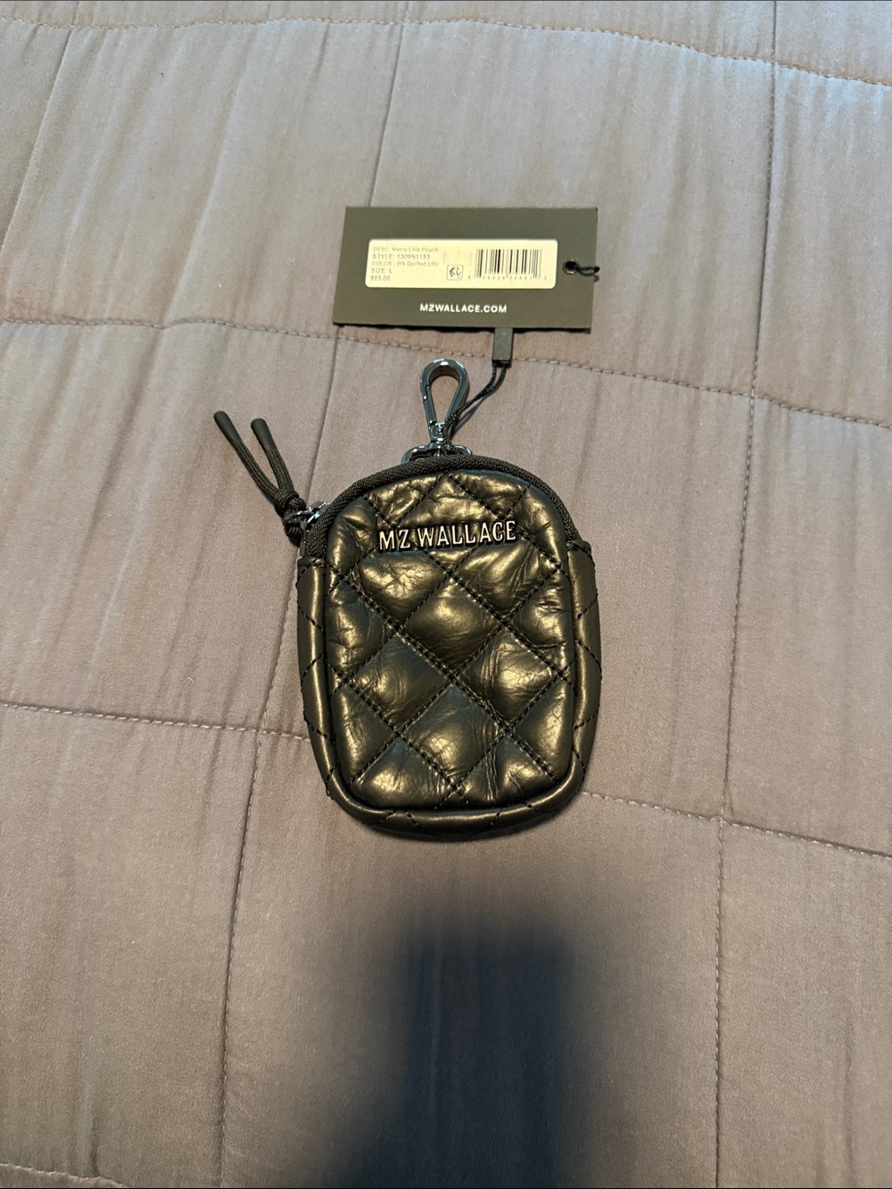 MZ Wallace Black Quilted leather Mini Pouch with Clip